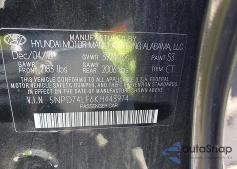 2019 Hyundai Elantra Se z USA, uszkodzony, nr VIN 5NPD74LF6KH443974